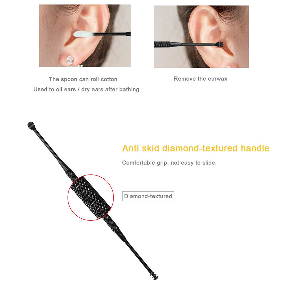 2pcs/set 4in1 Reusable Earwax Removal Cleansing Tool Silicone Earpick w/ PU Case