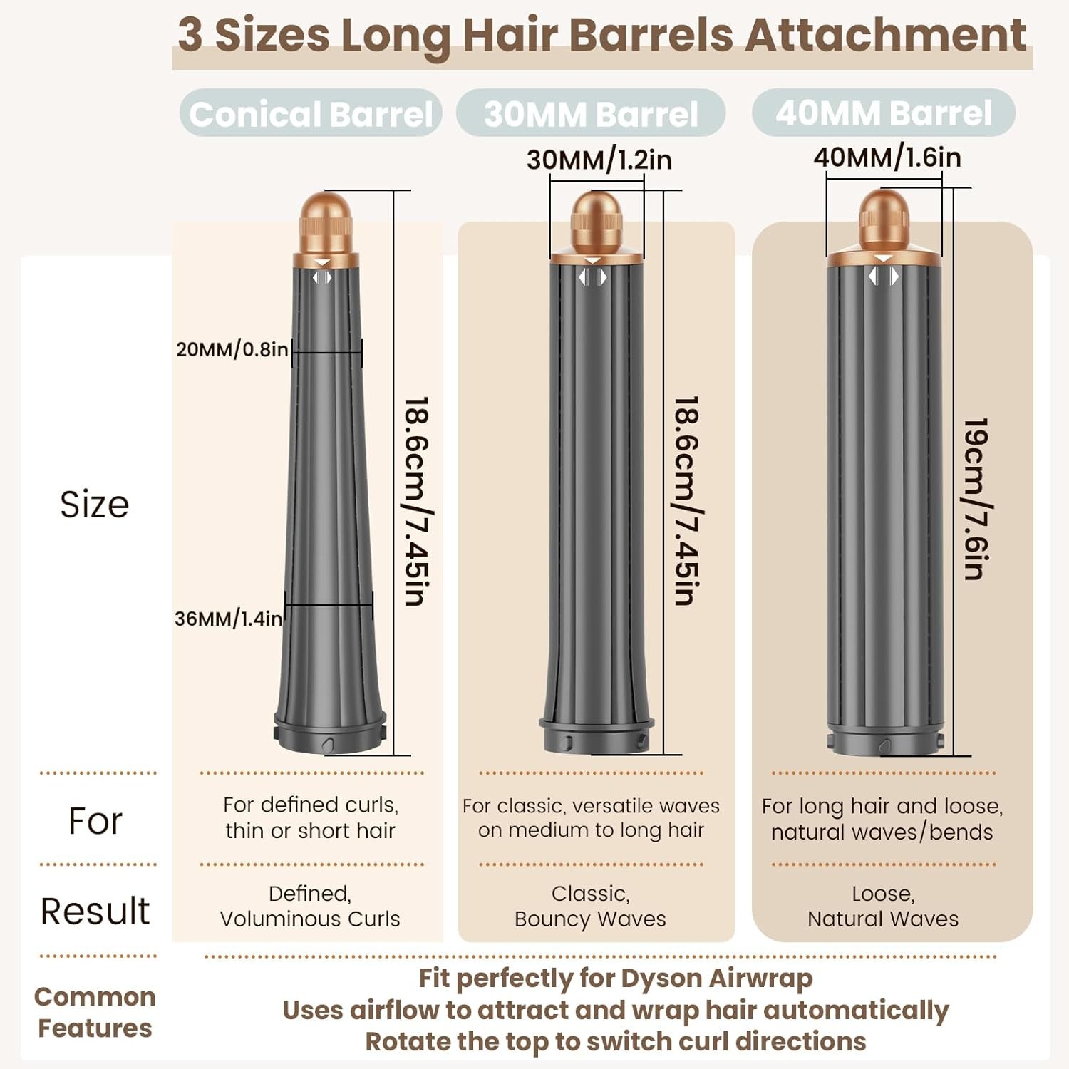 1.6IN Long Hair Barrels Attachment Compatible with Dyson Airwrap HS01 HS05 HS08