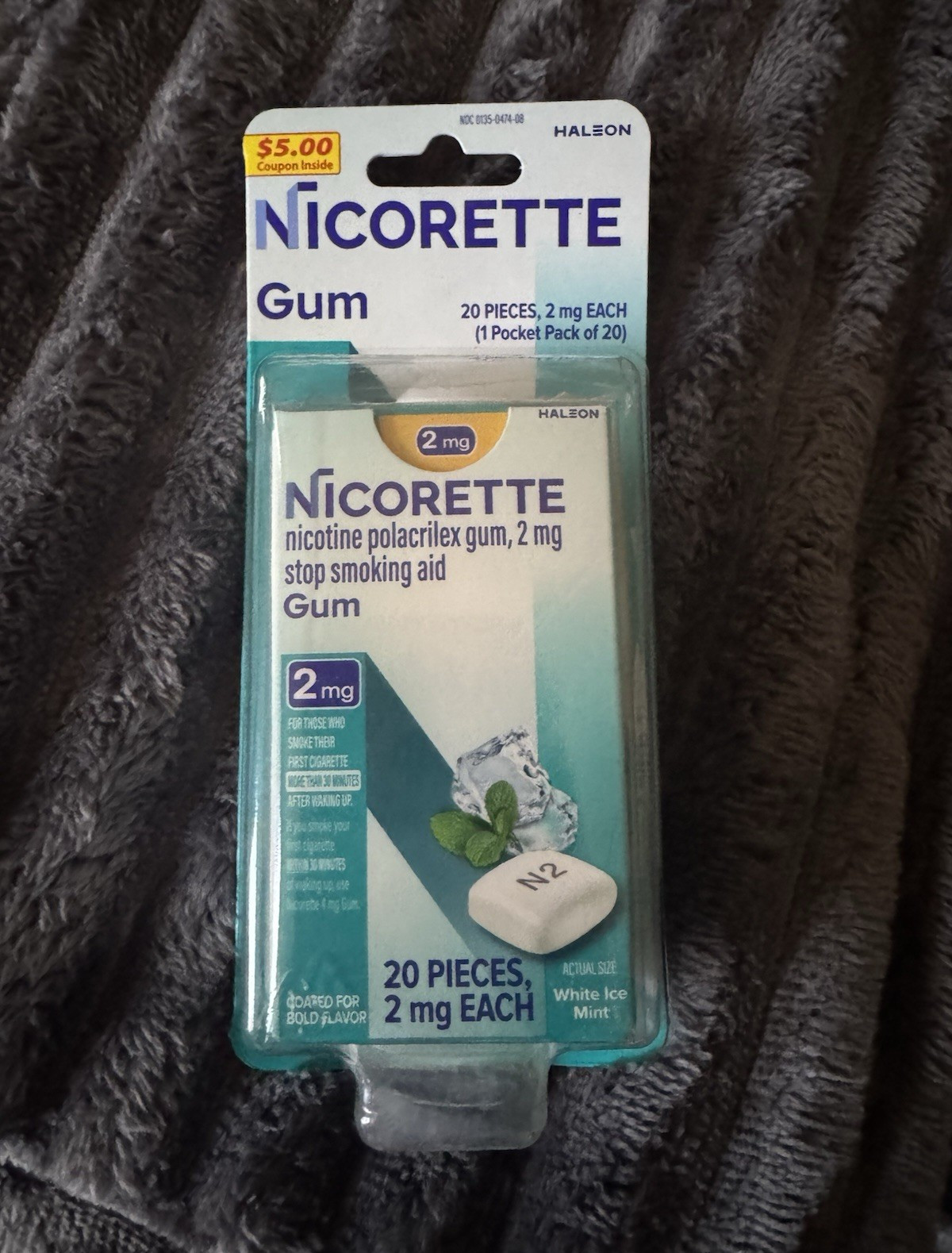 Nicorette Nicotine Polacrilex Gum 2mg White Ice Mint, 20 Ct Anti Smoking