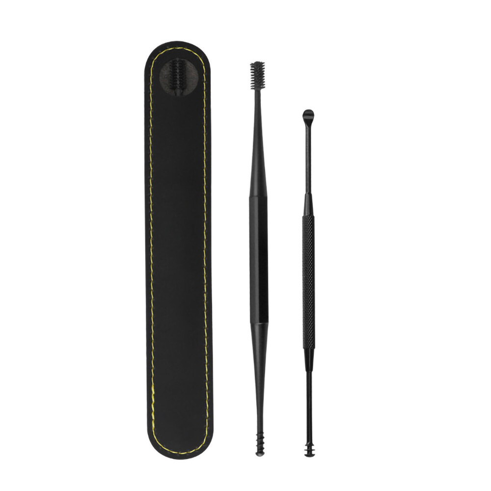 2pcs/set 4in1 Reusable Earwax Removal Cleansing Tool Silicone Earpick w/ PU Case
