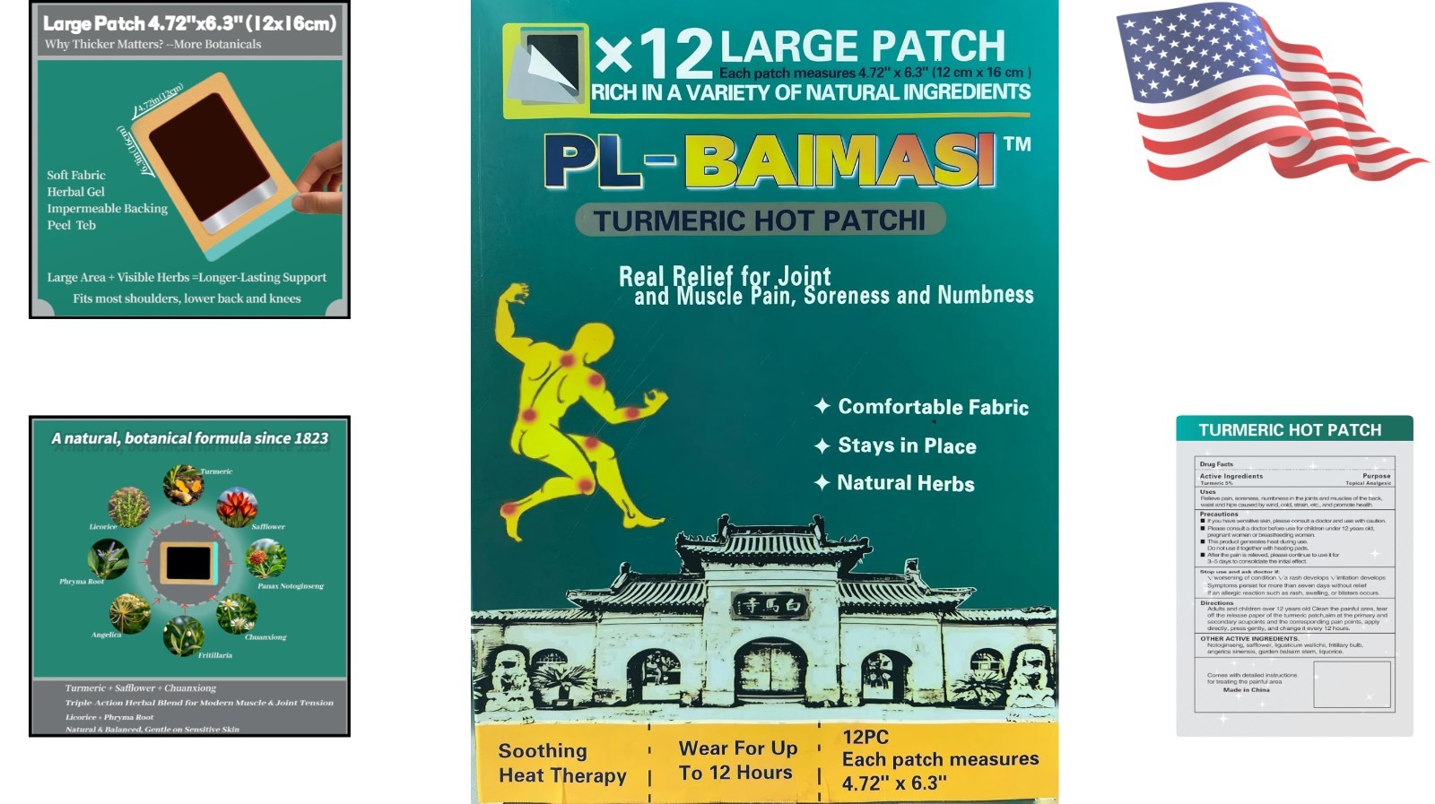 Herbal Pain Relief Patches – 12 Count Extra-Large, Easy Application & Comfort