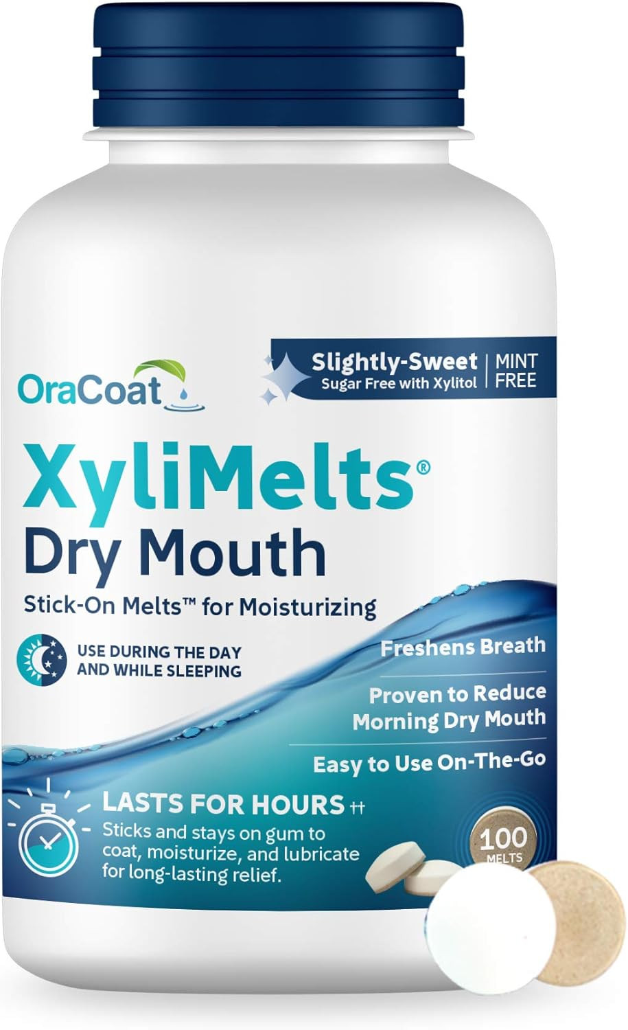 XyliMelts for Dry Mouth Moisturizing Adhering Discs 100 Count 8-Hour Relief