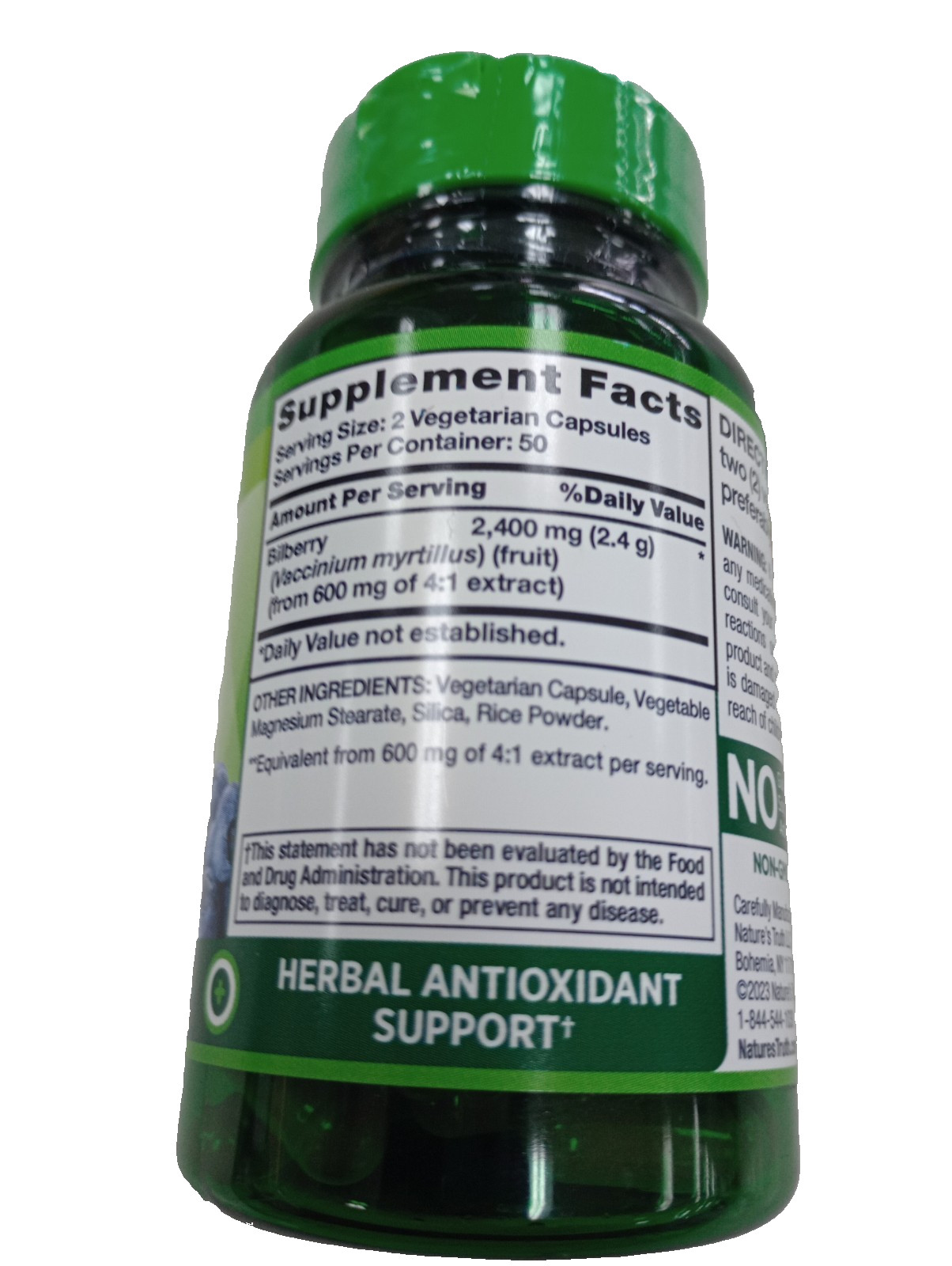 Nature’s Truth Bilberry Herbal Supplement Quick Release Capsules 2400 mg 100 Ct
