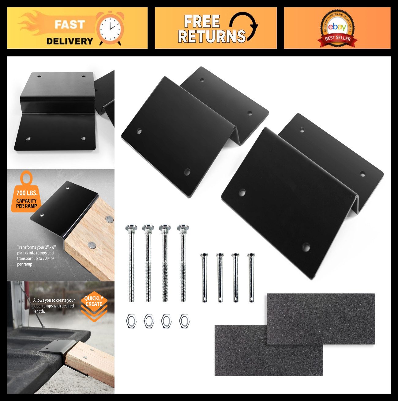 Steel Ramp Top Kit for 2″x8″ Planks – Load ATV, Motorcycle & Lawn Equipment Safe