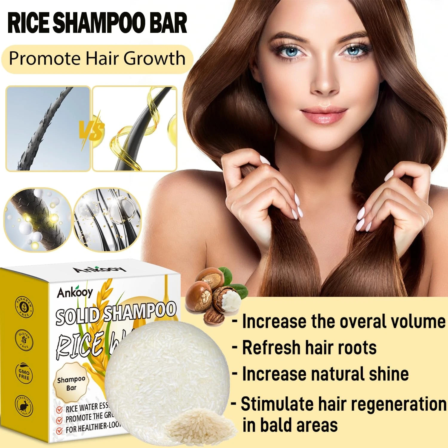 2 Pack Rice Water Shampoo Bar for Hair Growth,Deep Cleansing Rice Shampoo Bars,S