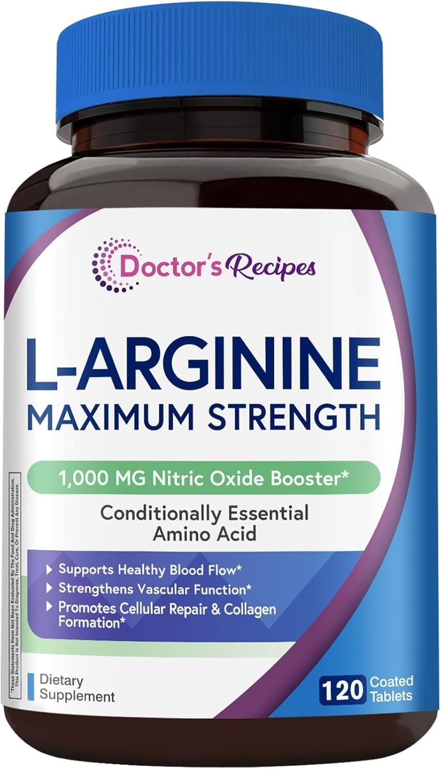 Doctor’s Recipes L-Arginine 1000mg Max Dose for Nitric Oxide Production – 120ct.