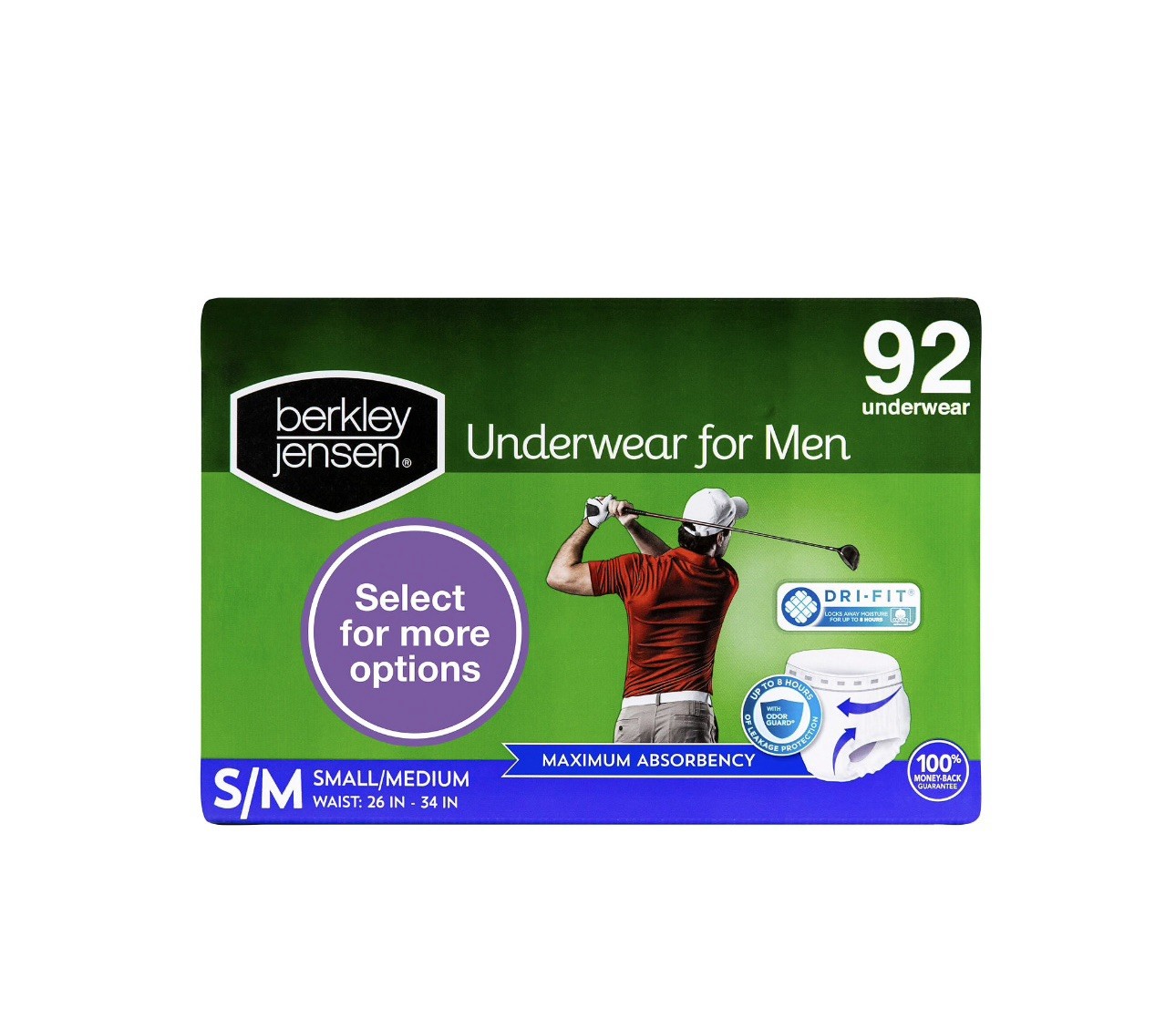 Berkley Jensen Dri-Fit Men’s Max Absorbency Incontinence Pants S/M 92 Ct