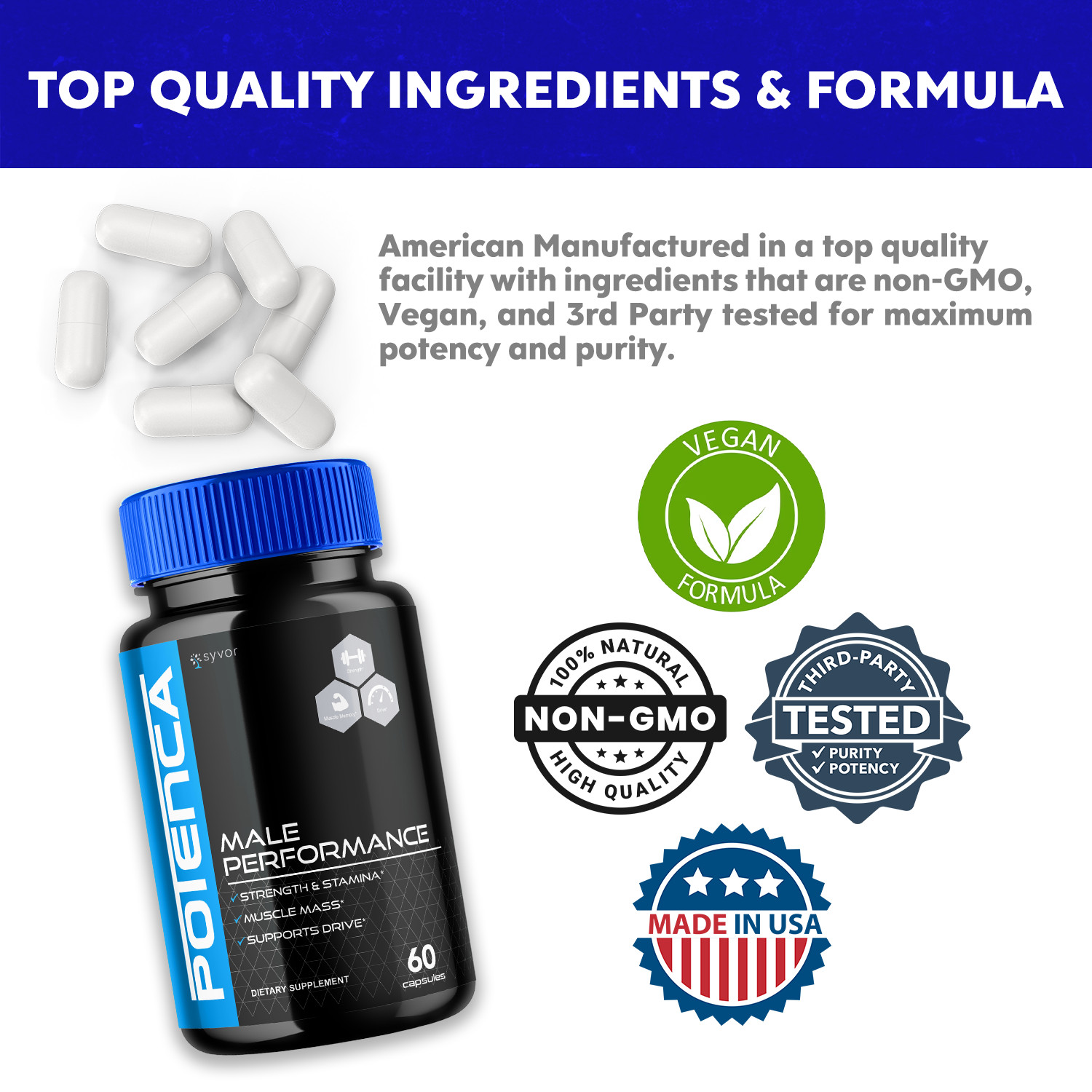 Potenca for Men Advanced Vitality Support Formula Supplement 300 Capsules