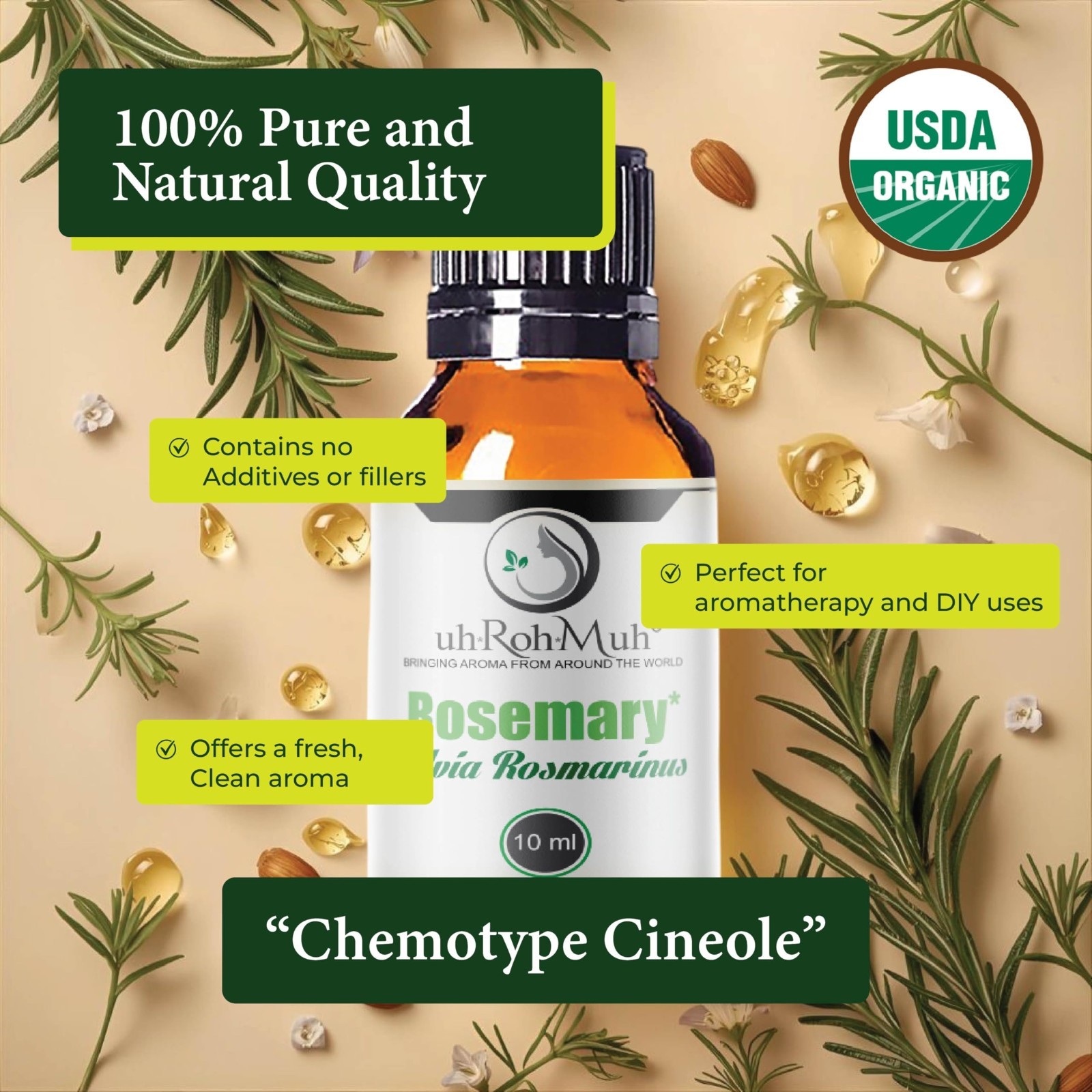Rosemary ct Cineole-Salvia rosmarinus-Organic–Pure Natural & Undiluted, Spain