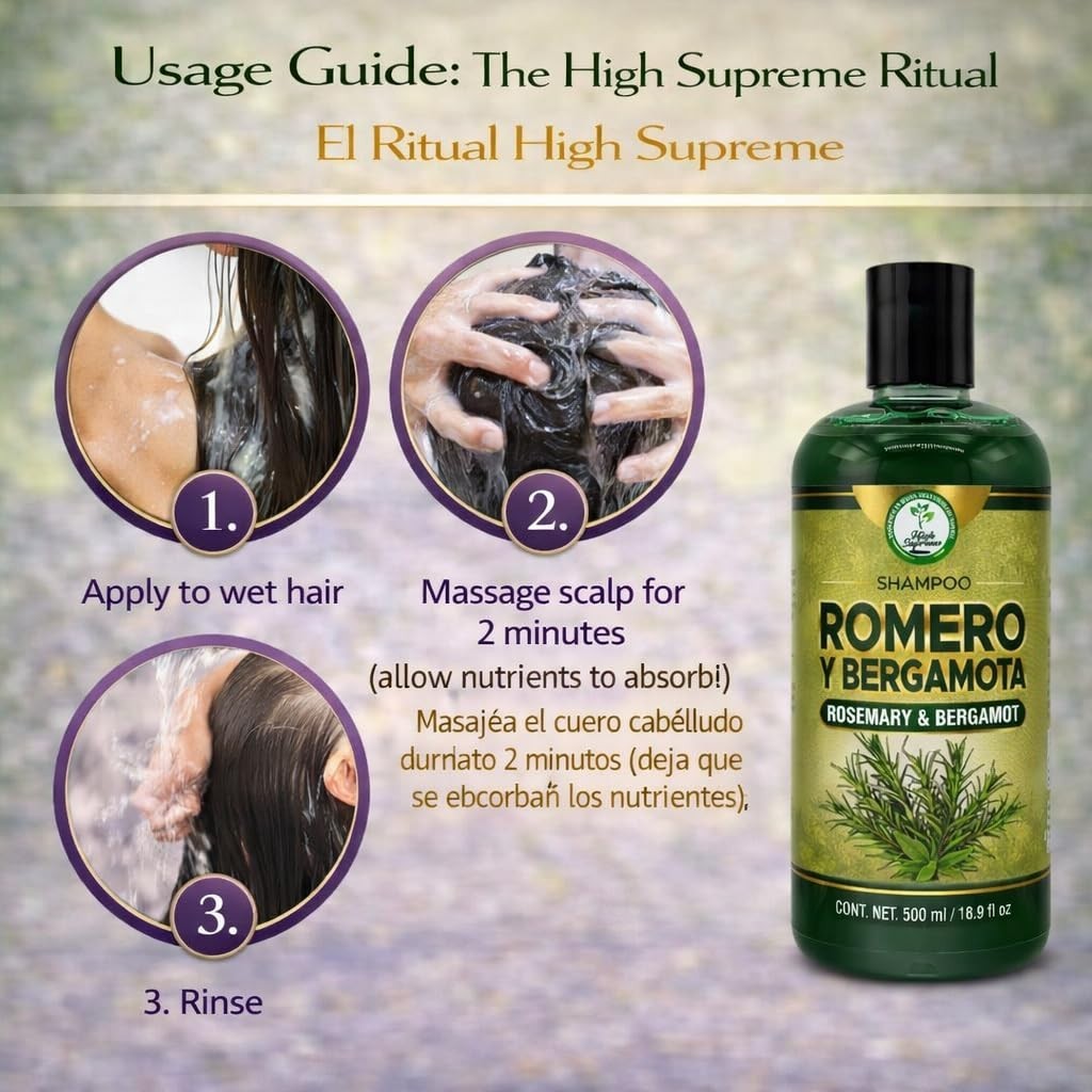 SHAMPOO ROMERO & BERGAMOTA (ROSEMARY & BERGAMOT) 16.9 fl oz healthy and beautifu