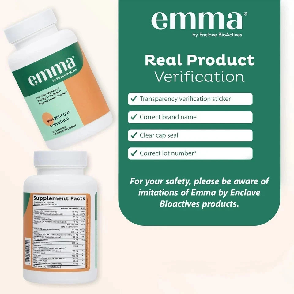 Emma Gut Health Supplement 60 Capsules for Bloating Relief & Leaky Gut