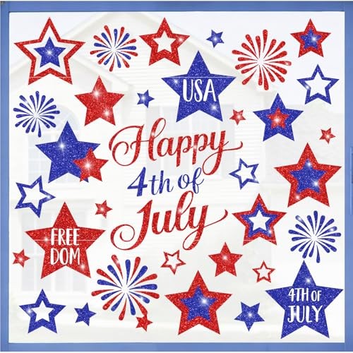 Patriotic Window Clings Window Decals Happy 4th of July Glitter Glitter Stars