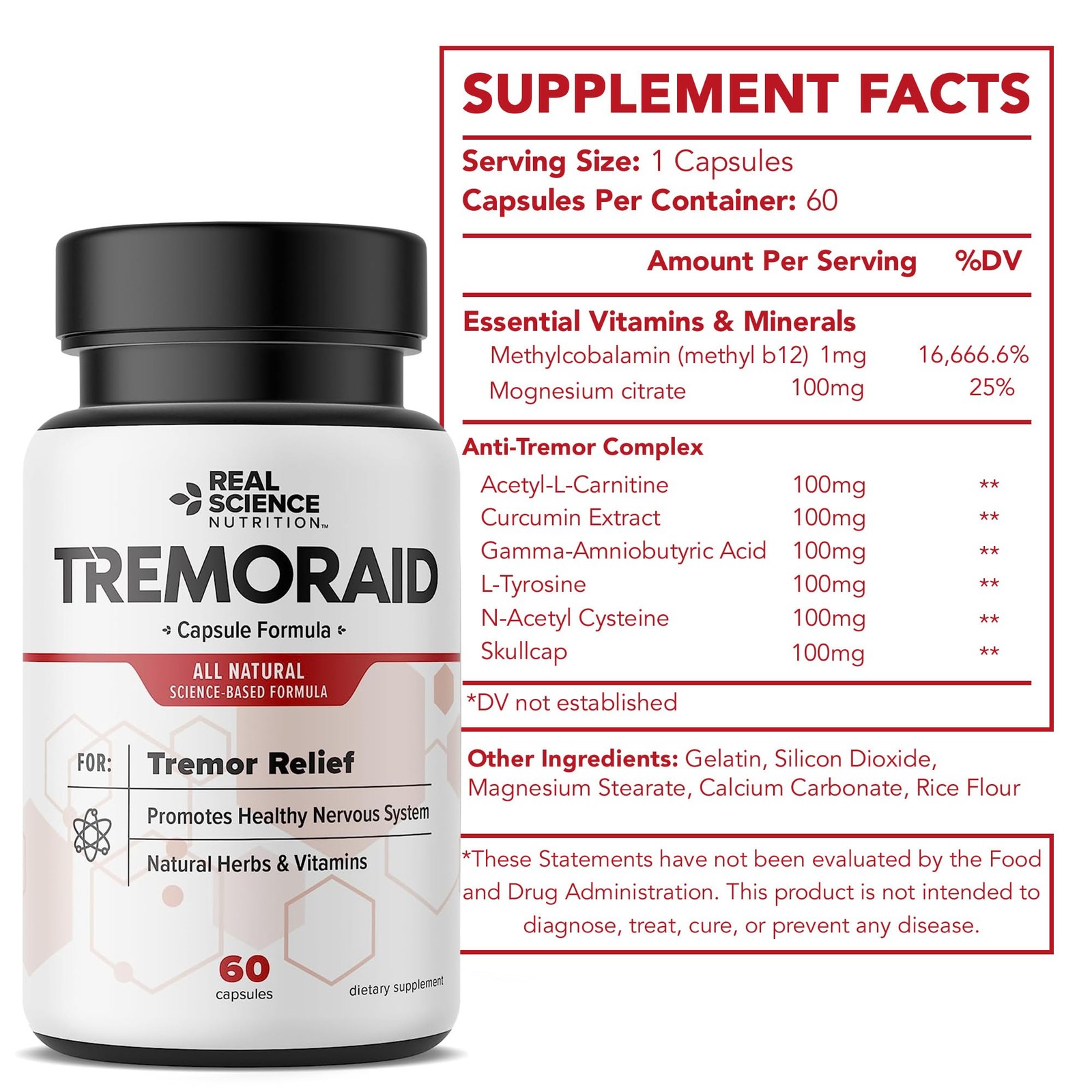Tremoraid Essential Tremor Relief Supplements (60 Caps)* 60 Count (Pack of 3)