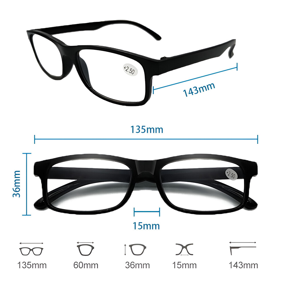 4 Pair Rectangular Power Reading Reader Glasses For Mens Womens 1-3