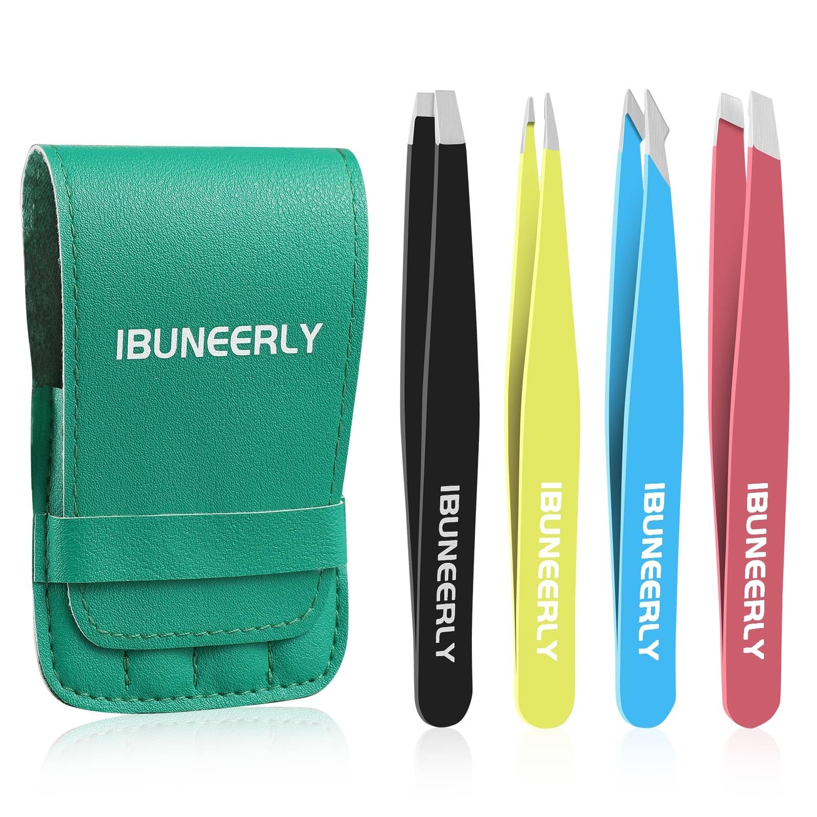 iBuneerly Eyebrows Tweezers Set, 4Pcs Stainless Steel Multi-color