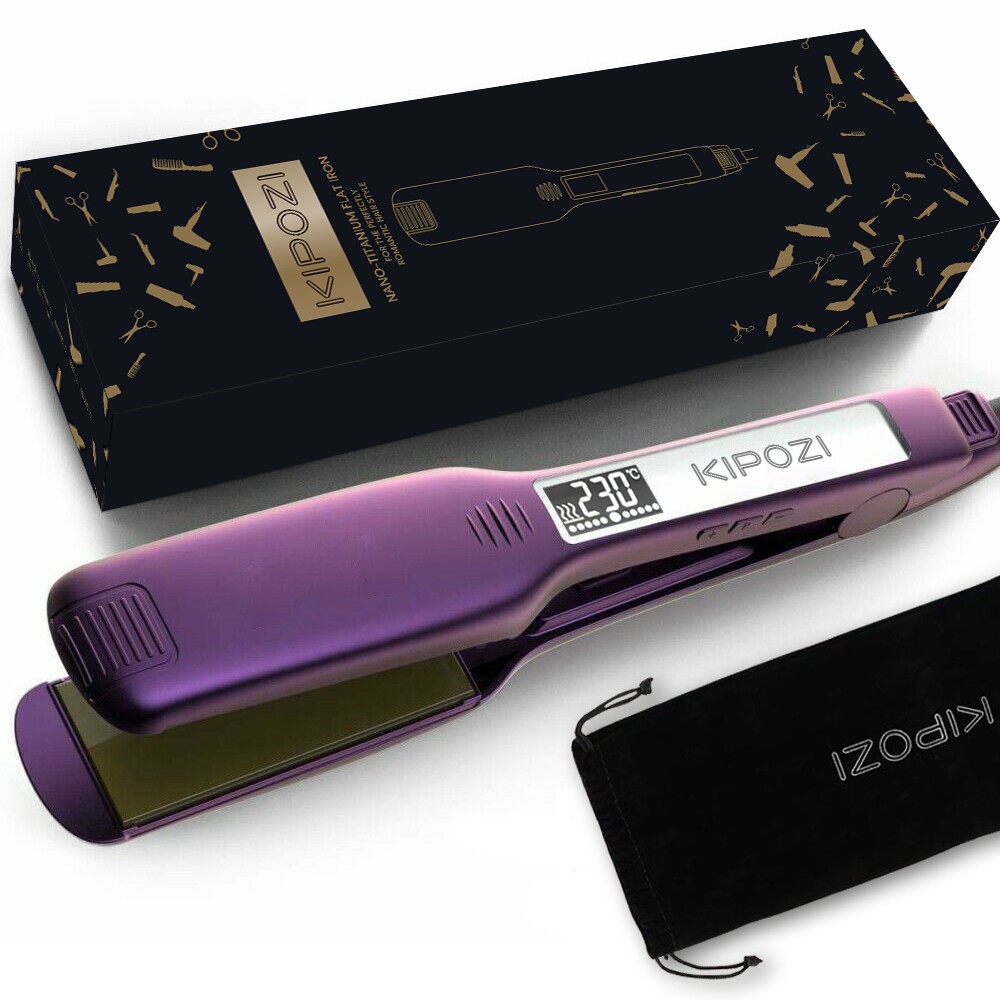 KIPOZI 1.75″ Salon Hair Straightener Titanium Flat Iron LCD Display Dual Voltage
