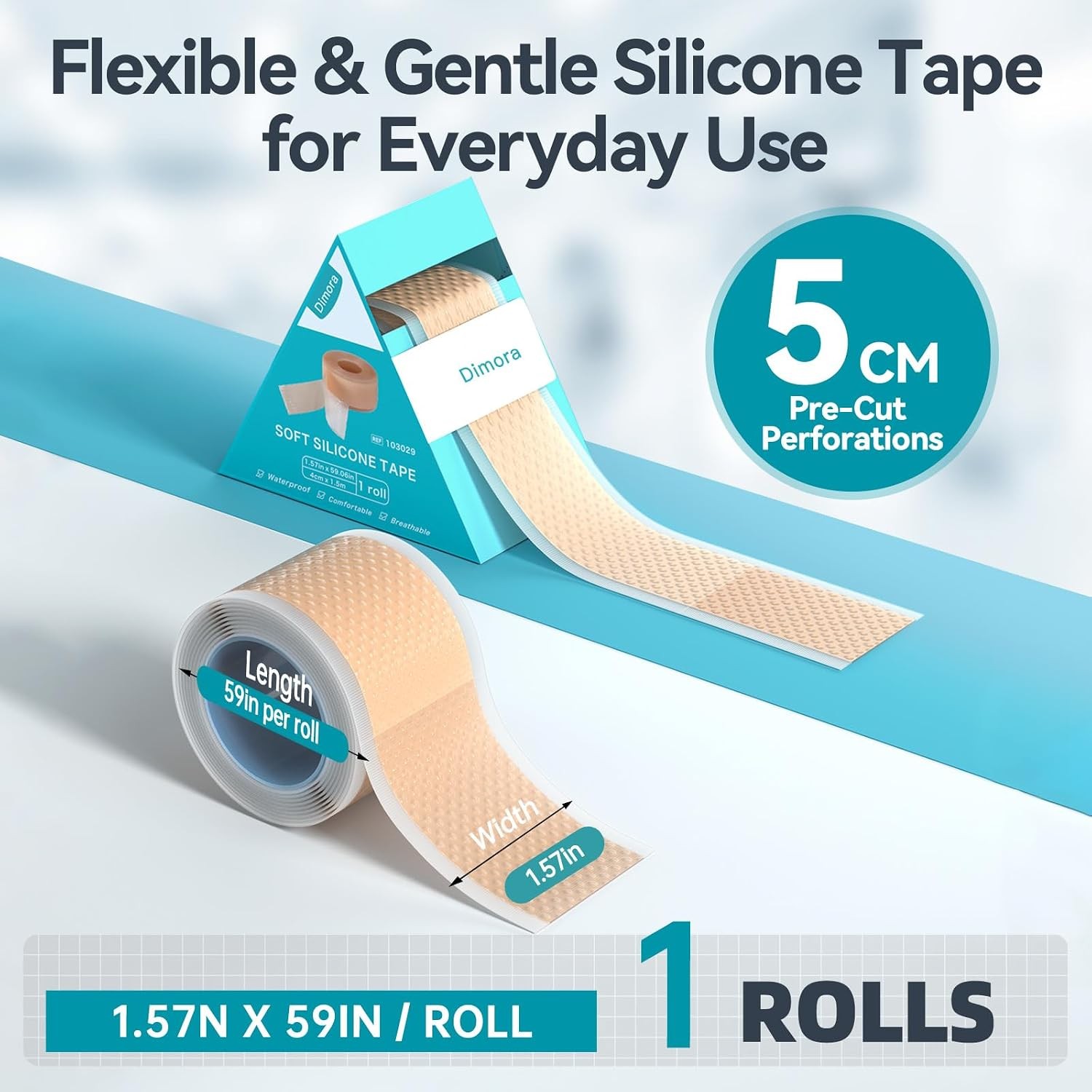 Dimora Silicone Medical Tape Hypoallergenic Easy Tear Surgical Tape 1.6in x 59in