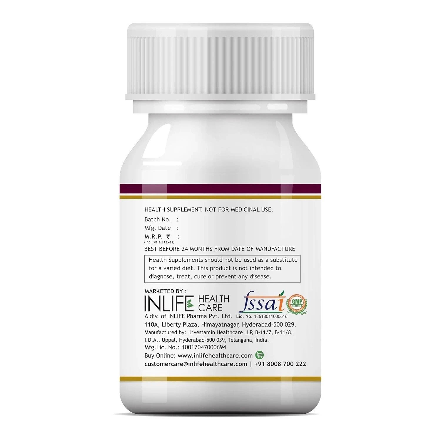 INLIFE L Arginine Capsules 1000mg Supplement – 60 Capsules