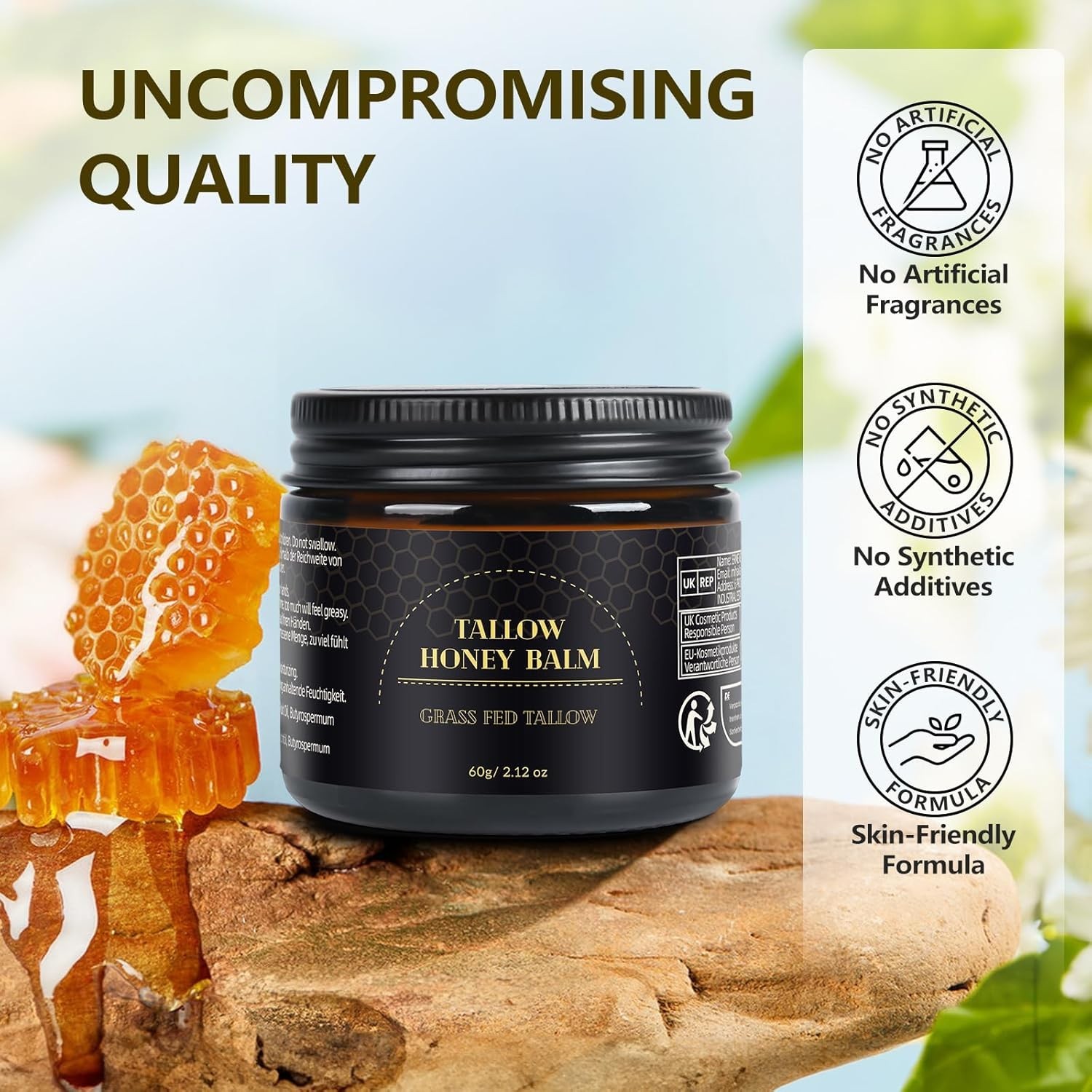 Beef Tallow for Skin, Beef Tallow for Face, Hydrating Tallow Balm with Raw Honey