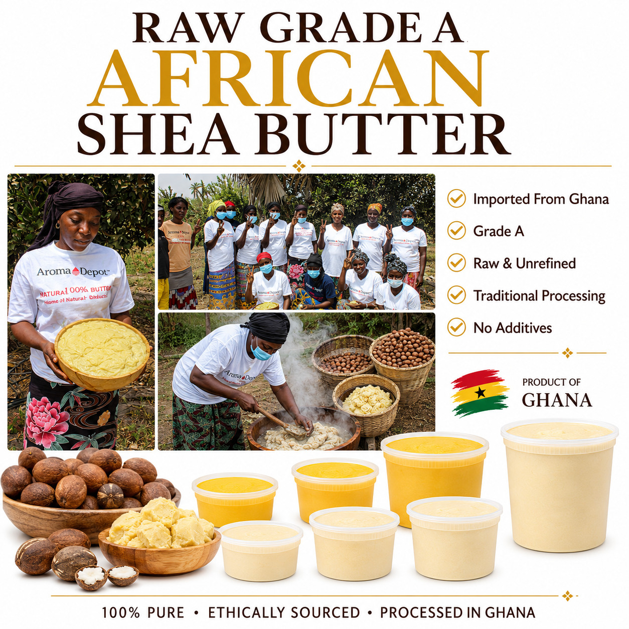 8oz Organic African Shea Butter Ivory Raw From GHANA Natural UNREFINED Pure