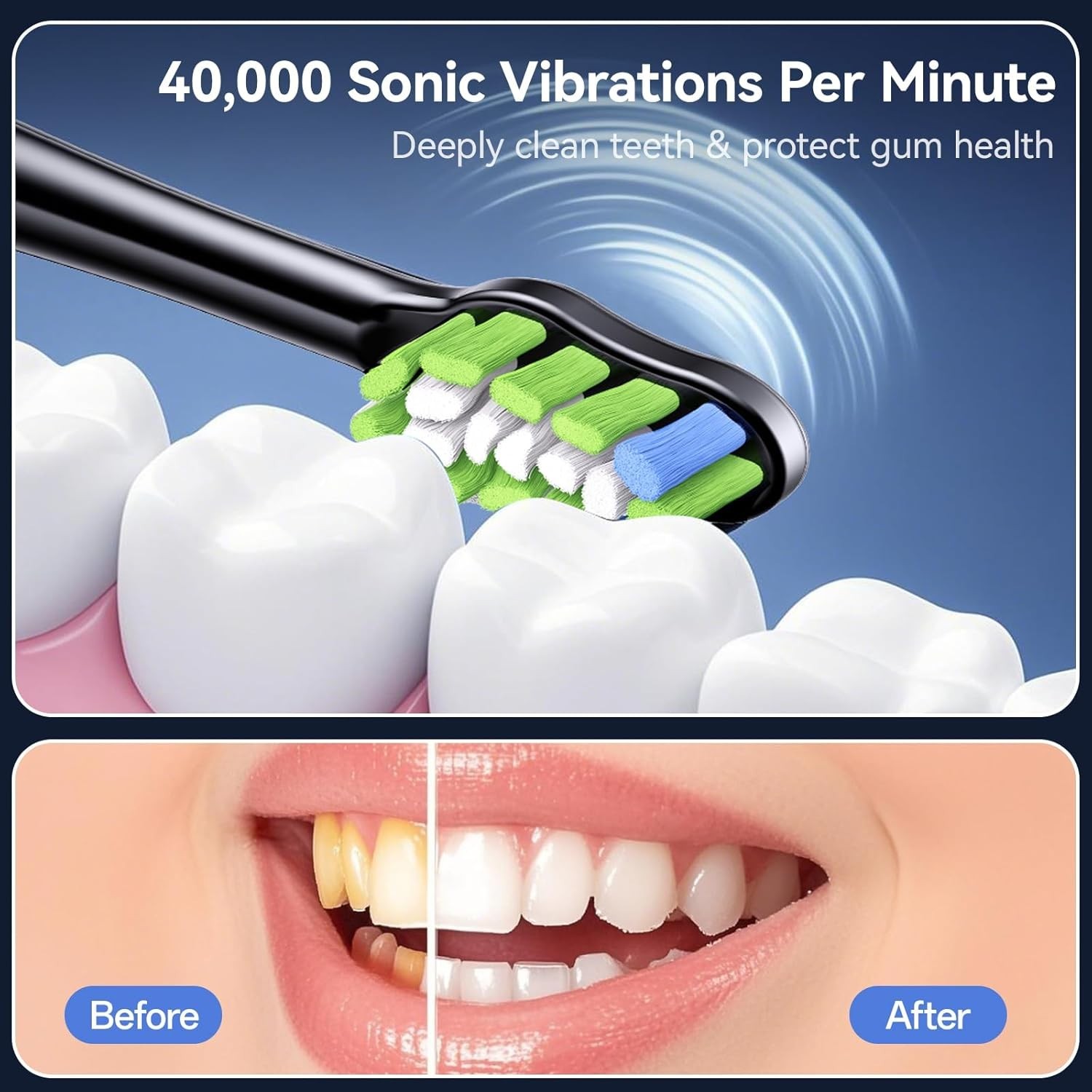 Rechargeable Sonic Toothbrush with 3 Modes & Travel Case – 60 Days Battery Life