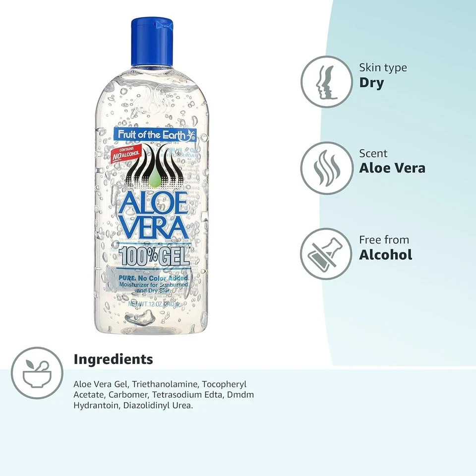 Aloe Vera 100% Gel Fruit Of The Earth PURE No Color Added Crystal Clear 12 OZ…