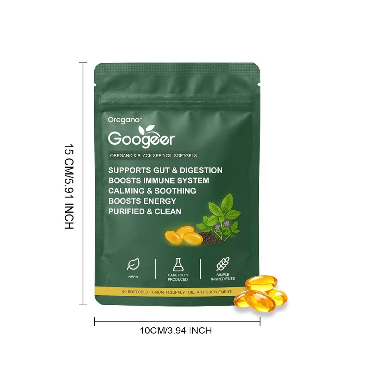 60pcs Oil of Oregano and Black Seed Oil Softgels 6000mg Supports Gut & Digestion