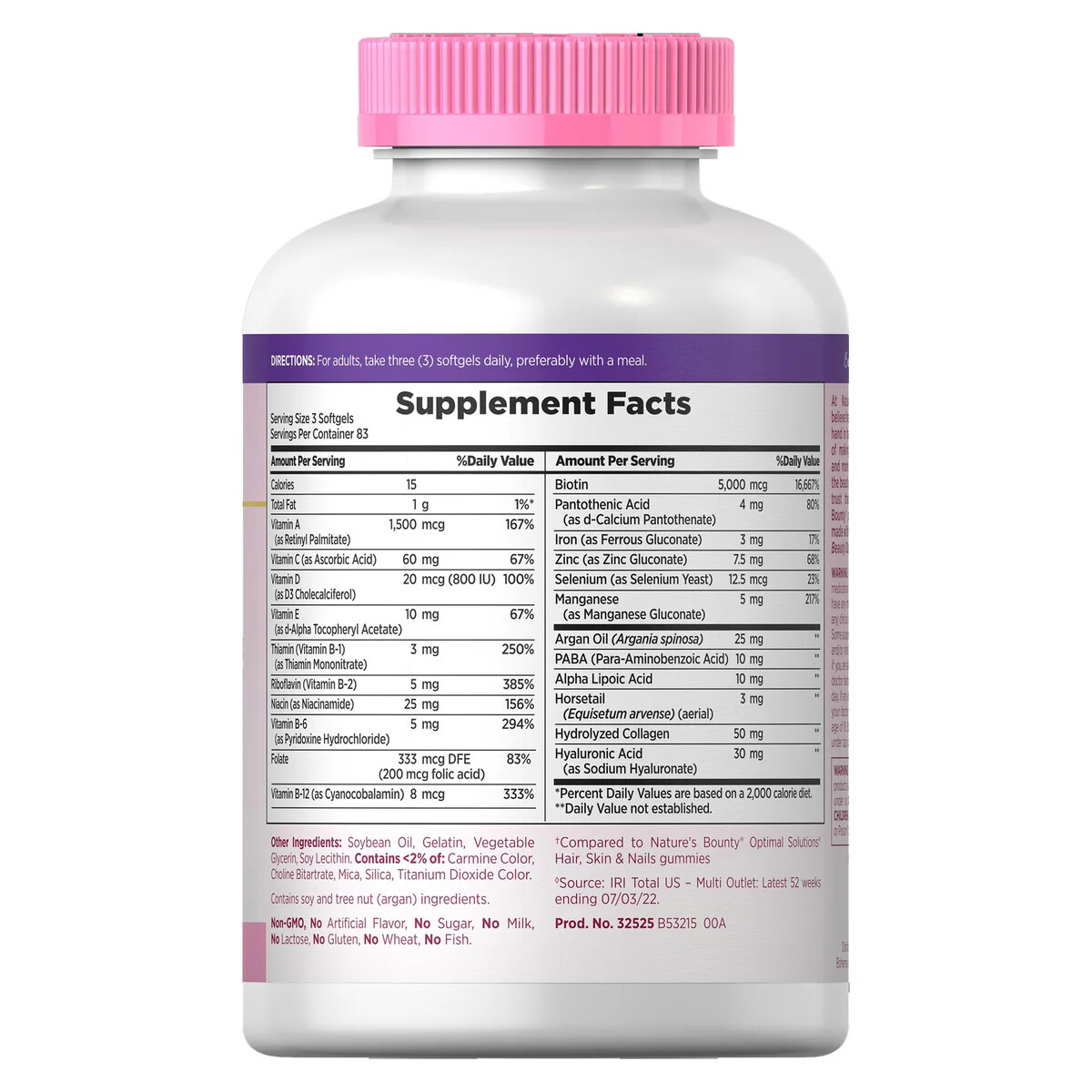 Nature’s Bounty HAIR SKIN and NAILS 250 Softgels Multivitamin 5000 mcg Biotin