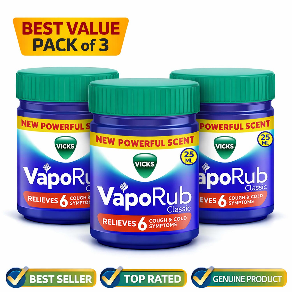 Vicks VapoRub 25 ml Relief From Cold, Cough, Blocked Nose, Headache pack of 3