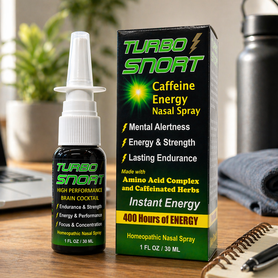 Turbo Snort Caffeine Nasal Spray with Creatine – No Crash Like Energy Drinks