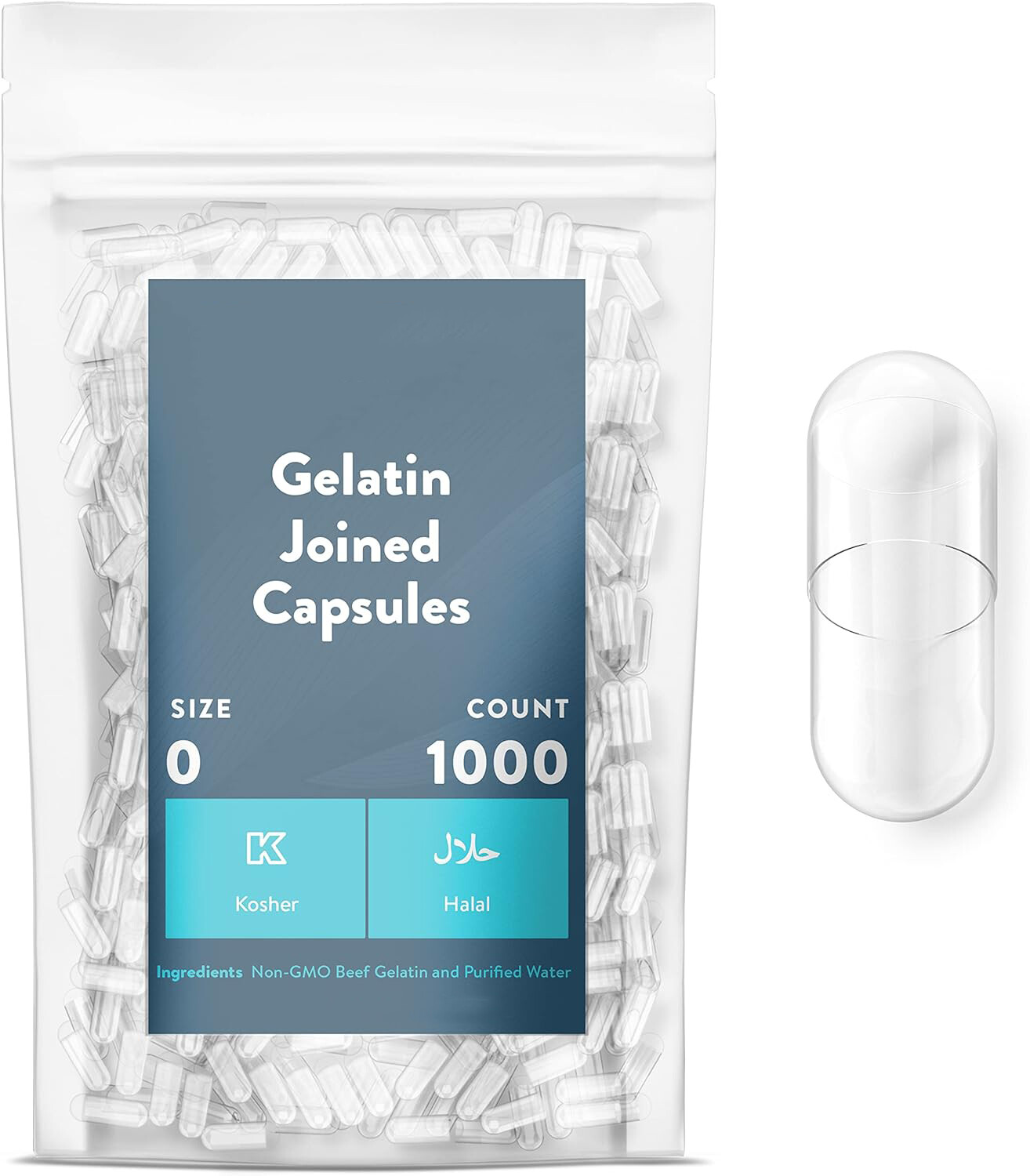 1000 Empty Gelatin Capsules Size 0 Joined Clear