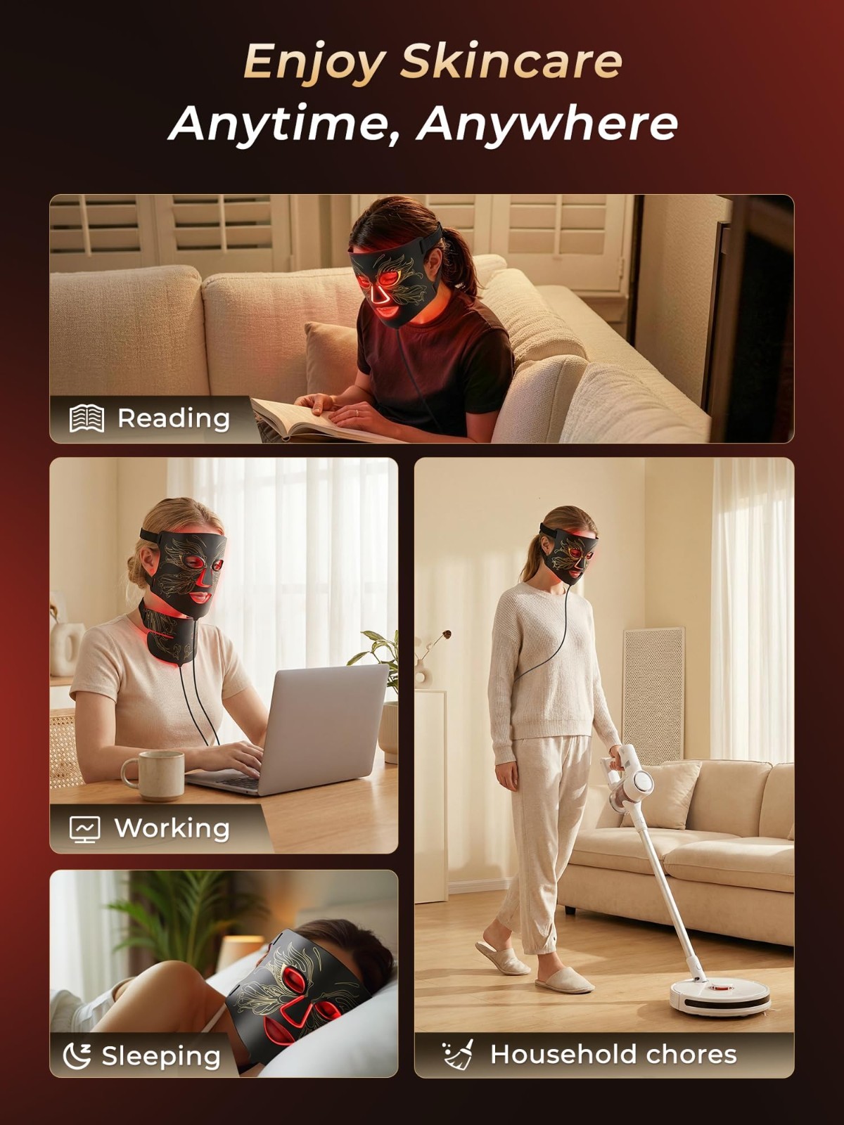 Red Light Therapy for Face & Neck, Rechargeable 7-in-1 LED w/ 850nm & 660nm NIR