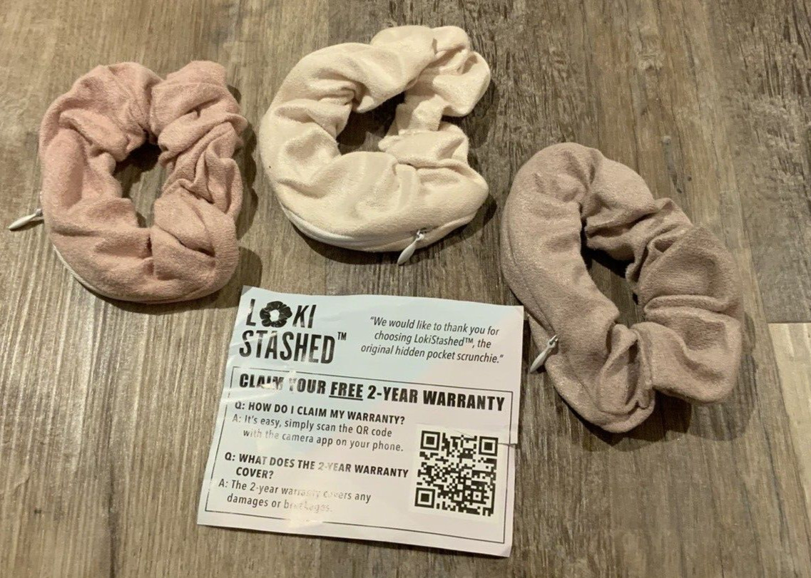 Loki Stashed 3pk Zipper Pocket Velvet Hair Ties Cloth