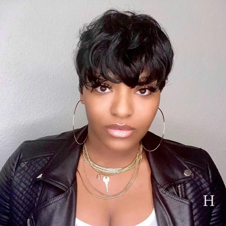 Pixie Cut Human Hair Wigs Short Pixie Wig None Lace Front Wigs Boy Cut Straight