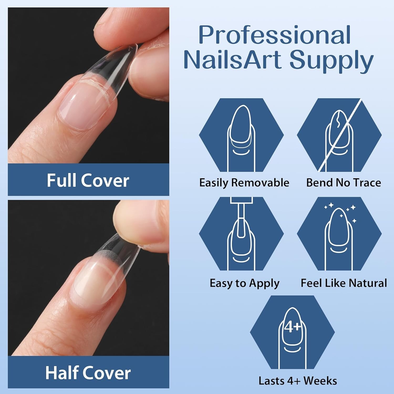Clear Full Cover Stiletto Nail Tips – 216 Pieces for Elegant Nail Designs