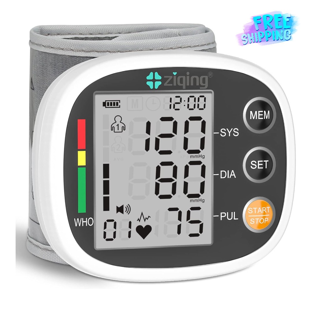Wrist Blood Pressure Monitor Rechargeable Voice LCD 2×99 Memory Free Ship