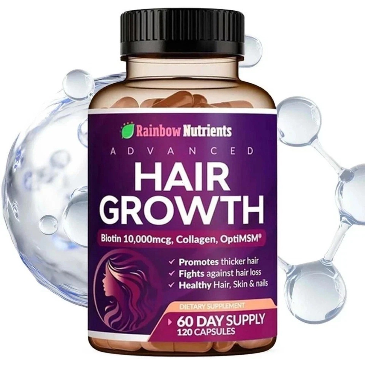 Rainbow Nutrients Advanced Hair Growth–Biotin & Collagen, Anti-Hair Loss Formula