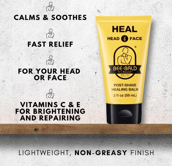 Bee Bald HEAL Aftershave for Men Healing Balm, Calms & Soothes Damaged Skin 2Oz