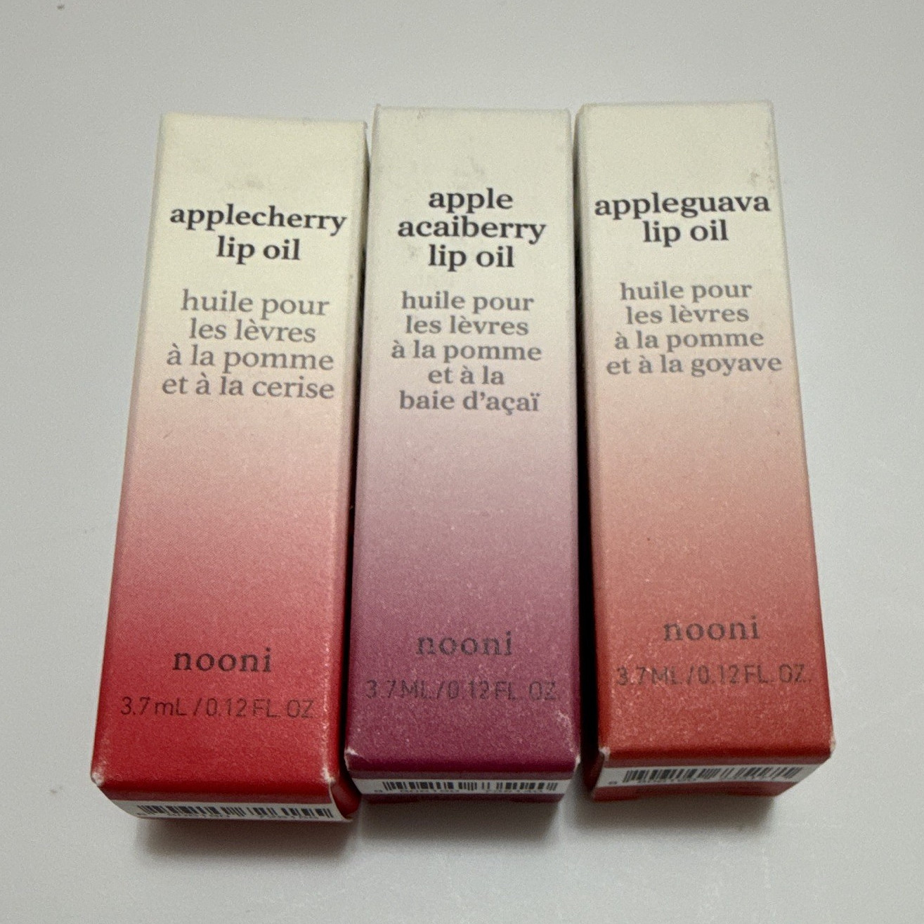 Nooni Apple Lip Oil Bundle AppleCherry AppleAcaiBerry AppleGuava New 3pc