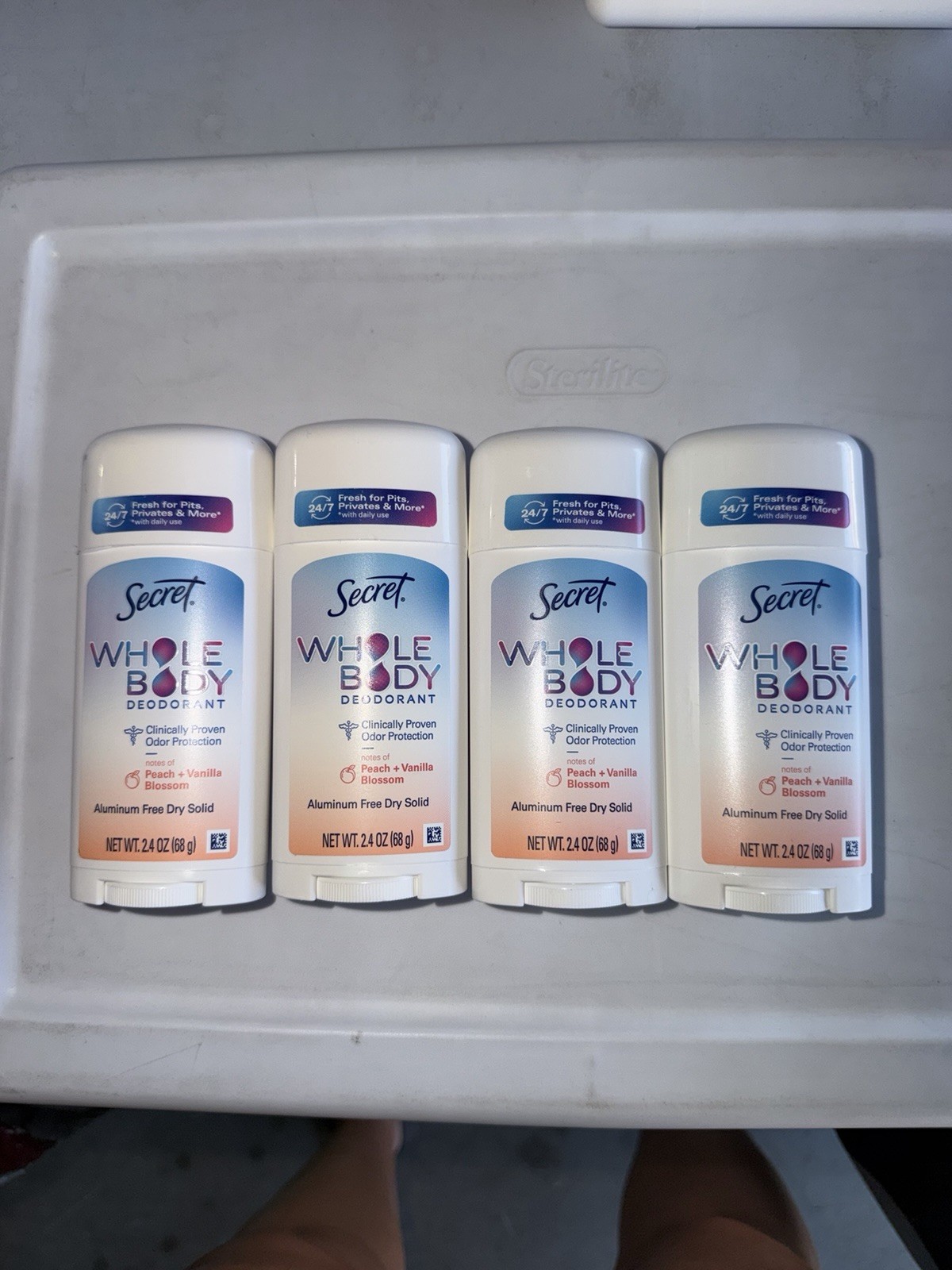 4 PK Secret Whole Body Sensitive Deodorant Peach & Vanilla Blossom Clean 2.4oz