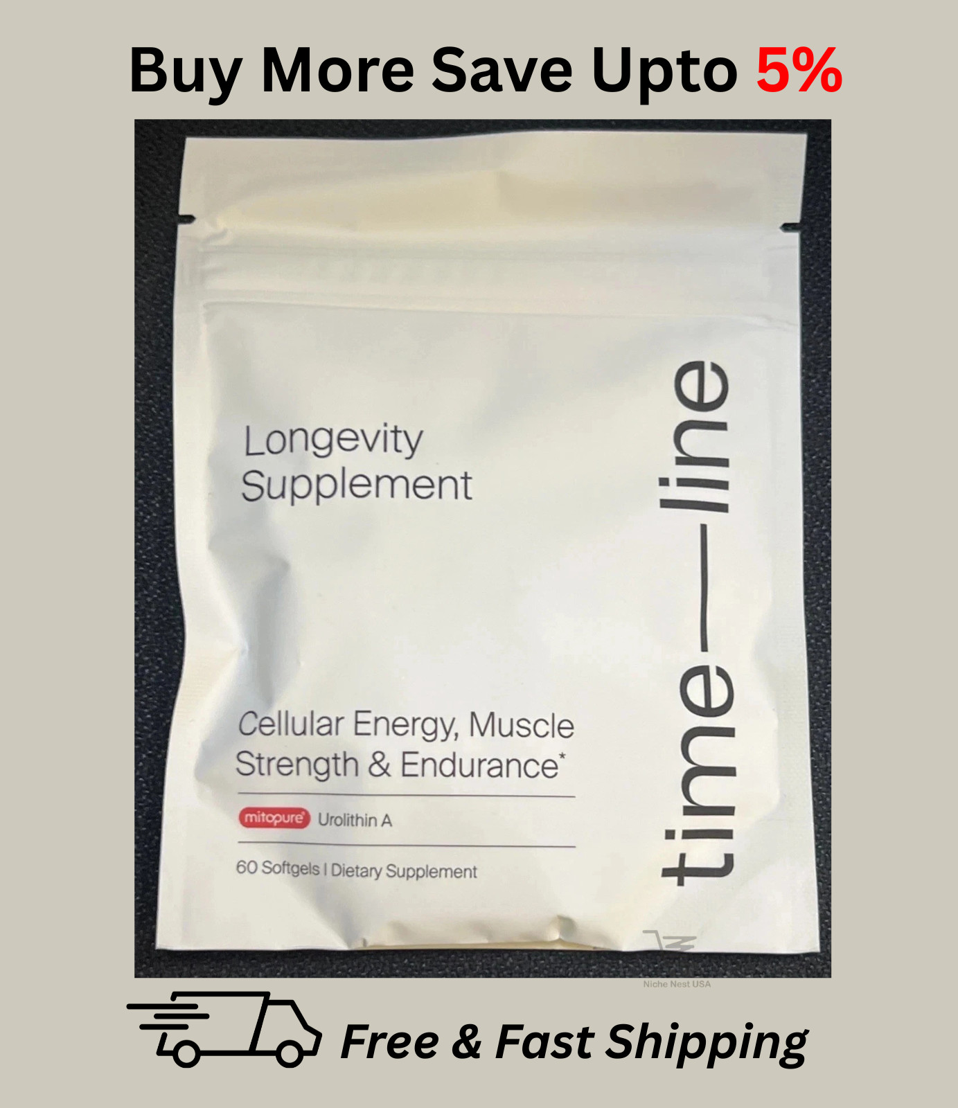 Time-Line Longevity Supplement Mitopure Urolithin A 60 Softgels Exp. 12/2027