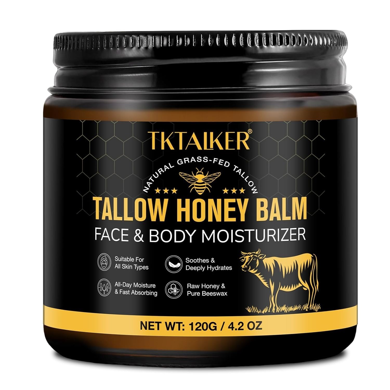 Beef Tallow for Skin, Beef Tallow for Face, Hydrating Tallow Balm with Raw Honey
