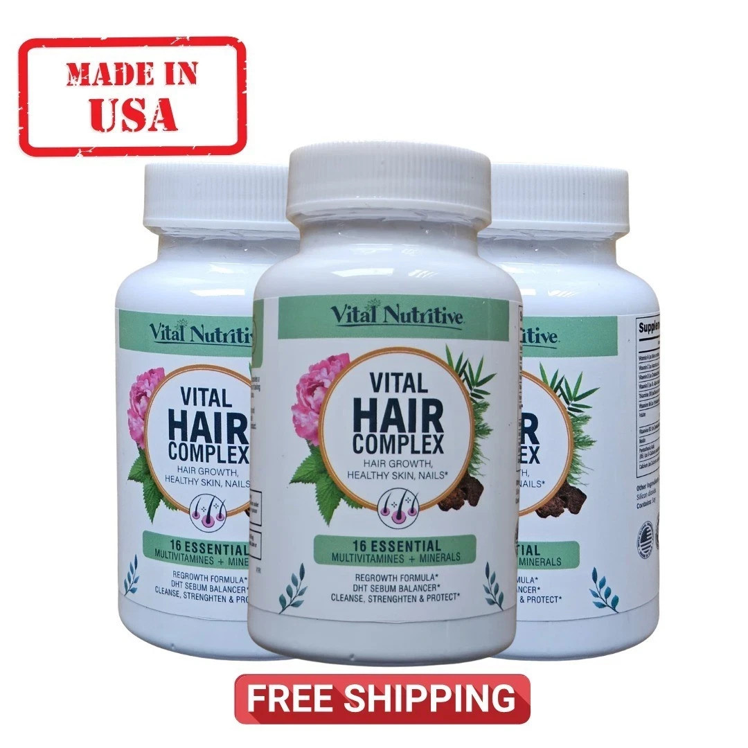 3 Pack Vital Hair Complex Hair Growth Vitamins for Women & Men Biotin