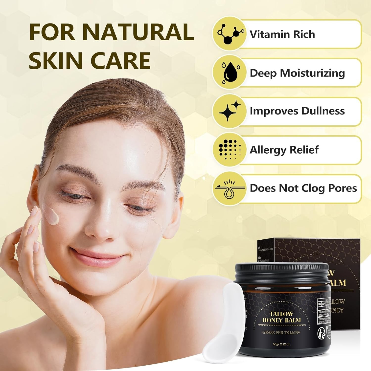 Beef Tallow for Skin, Beef Tallow for Face, Hydrating Tallow Balm with Raw Honey