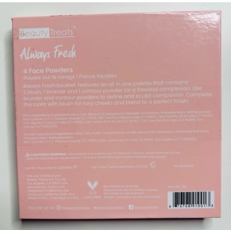 Beauty Treats Always Fresh 4 Face Powders Palette, Shimmer Matte, Cruelty-Free
