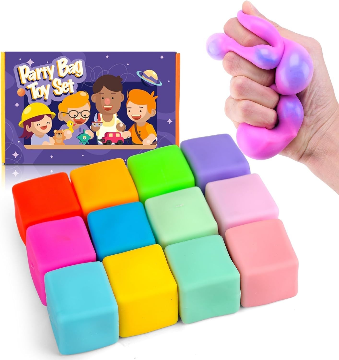 12PCS Squeezeable Stress Cubes – Slow-Rebound Design