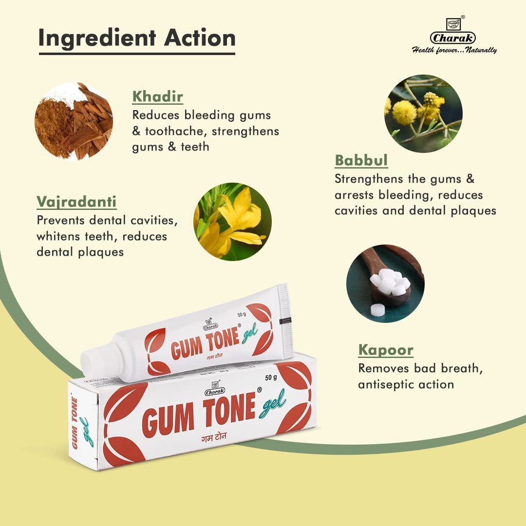 Charak Gumtone Herbal Gel Pack of 3 Healthy Gums & Teeth 50g x3 Total 150g