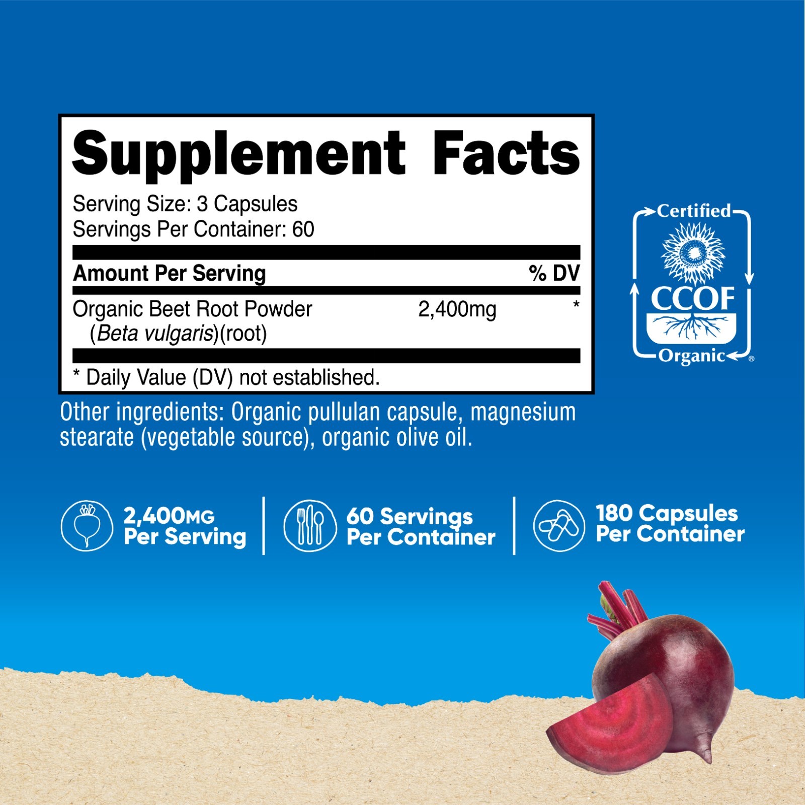 Nutricost Made with Organic Beet Root 2400mg, 60 Serv, 180 Capsules – Superfood