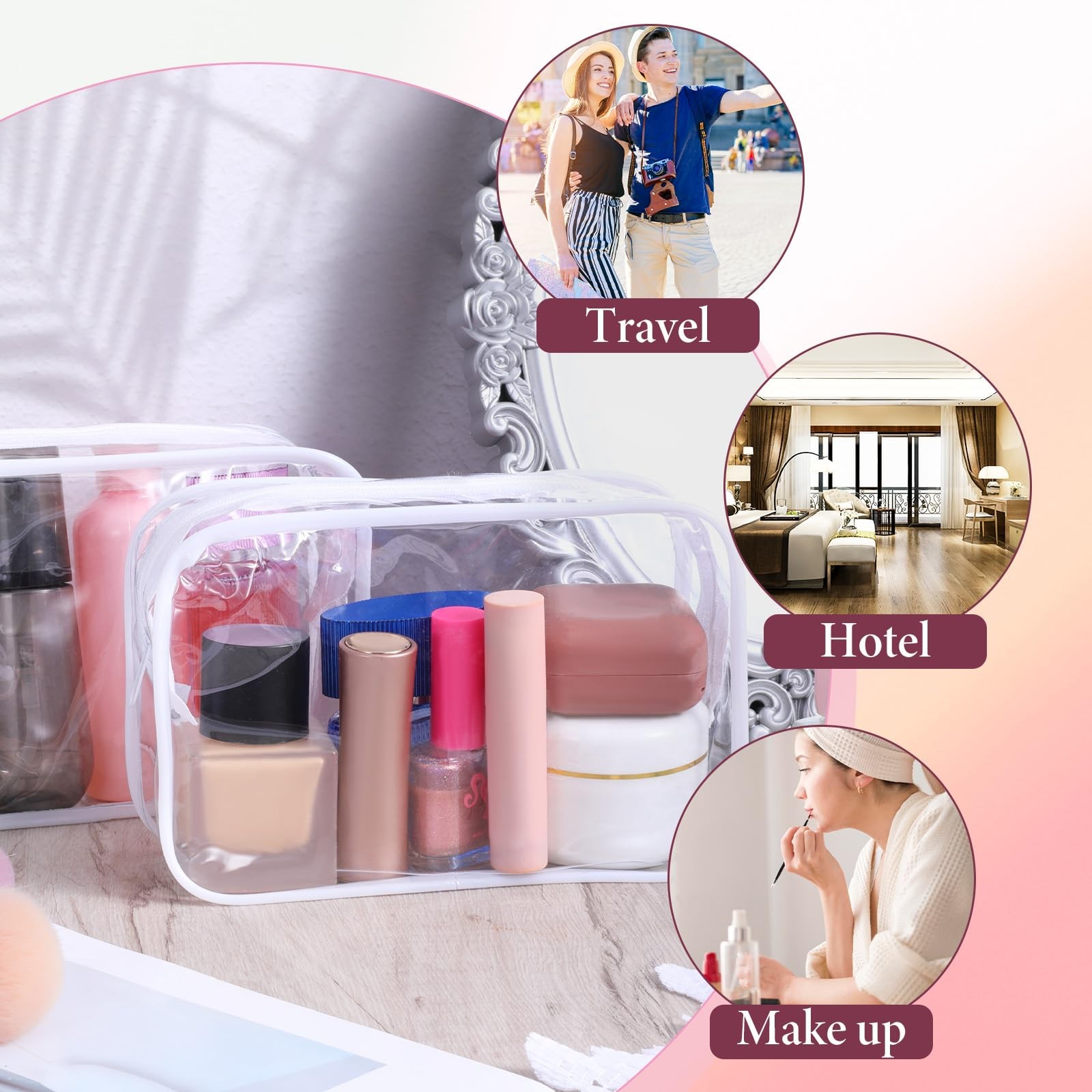 28 Pack Clear Cosmetic Bags Makeup Bulk, Portable 18*12*6cm,