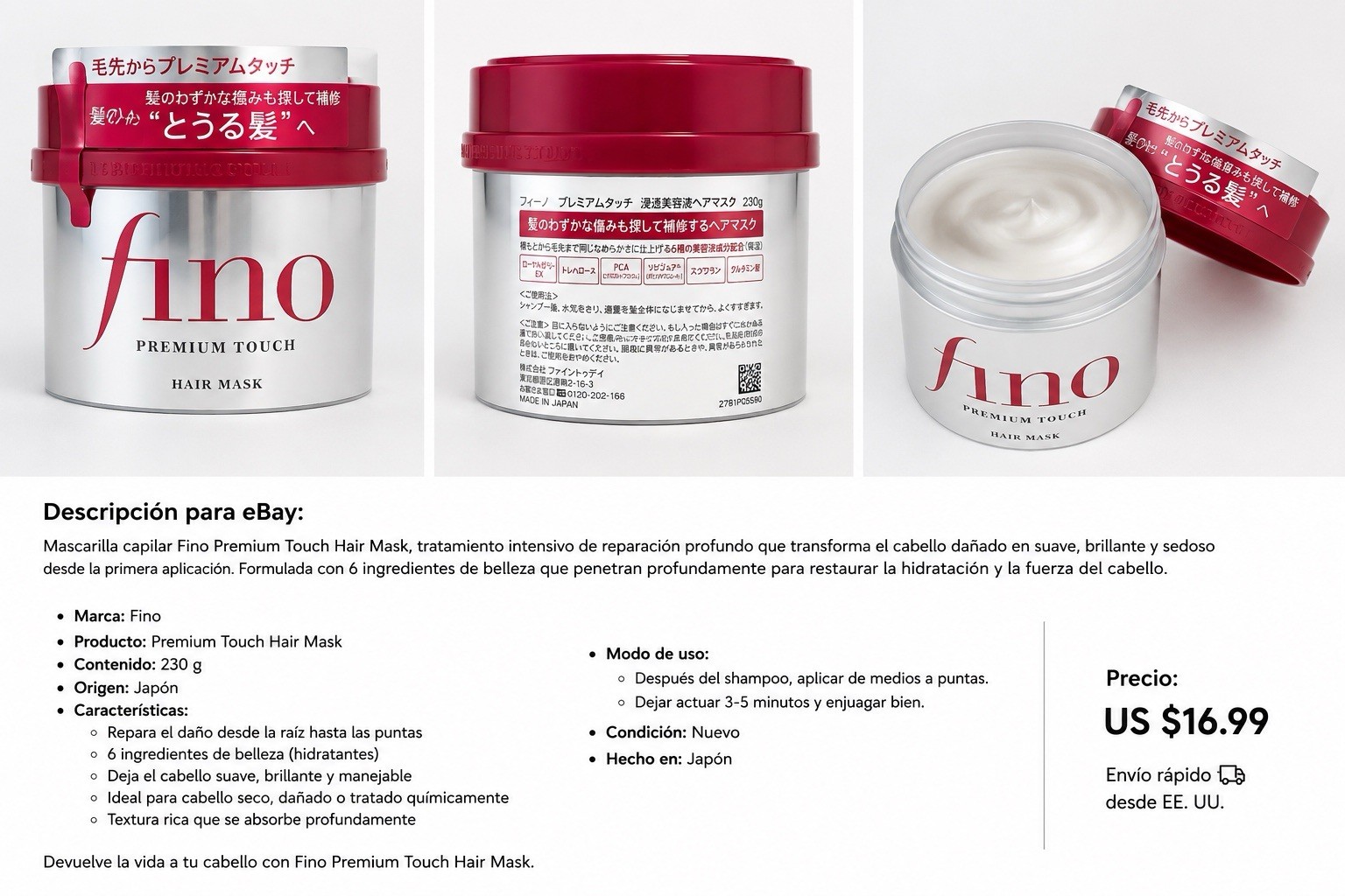 fino Premium Touch Hair Mask Smoothing Repairing for Damaged Hair 230g Japan